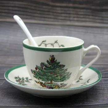 1 Set Kalėdų Eglutė Arbatos Puodelio Su Lėkštė ir Šaukštas Kalėdų arbatos puodelio Naujųjų Metų dovana Kavos Puodelio Lėkštė Nustatyti Europos stiliaus