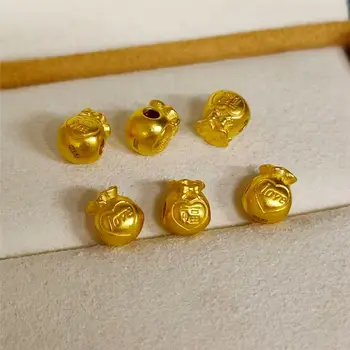 1PCS Nekilnojamojo 24K Geltonojo Aukso Granulių 3D Sunku Auksas 999 Gryno Aukso Mini Širdies Maišelį Aukso Granulių Pasisekė Perdavimo Granulių Pakabukas