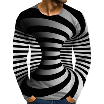 2021 Vyrų Optinė Iliuzija Grafinis Plius Dydis T-Shirt Spausdinti Dienos ilgomis Rankovėmis Viršūnes Perdėti Aplink Kaklą Vaivorykštė Streetwear