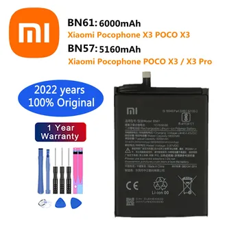 2022 Metų Xiao mi Originalios Baterijos BN61 BN57 Už Xiaomi Pocophone X3 POCO X3 Pro 5160mAh 6000mAh Telefono Baterija + Įrankiai