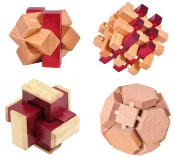 4PCS/Set Mediniai Burr Klasikinis Puzzle Brain Kibinimas Medinės Dėlionės Žaidimas, Žaislai Suaugusiems Vaikams