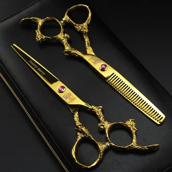6.0 colių aukso spalvos dragon rankena, plaukų kirpimo žirklės profesinės kirpykla plaukų žirklės, plaukų kirpimo įrankių rinkinys