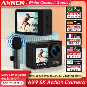 AXNEN AX9 5K Veiksmų Fotoaparatas su Belaidžio Mikrofono, 4K 60fps EIS Vaizdo Sporto Fotoaparatai, Jutiklinis Ekranas, 24MP WiFi, Kamera su Nuotolinio