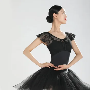 Ballerina Baleto Leotard Juoda Nėrinių Šokių Bodysuit Suaugusiųjų Gimnastikos Triko Netikrą Dviejų Dalių Gimnastikos Triko