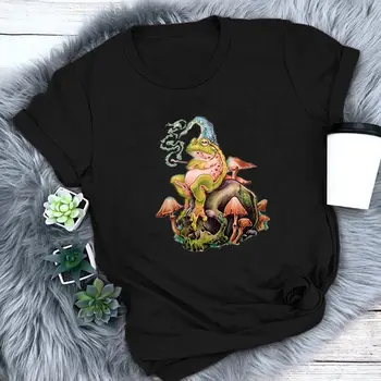 Cottagecore Varlė su Grybų Animacinių filmų T-shirt korėjos E Mergina T Shirts Derliaus Streetwear Juoda Viršūnes Moterų Hipster Tees Femme