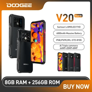 DOOGEE V20 5G Patikima Išmanųjį telefoną 6.43 colių FHD AMOLED Ekranas Telefonas 8 GB 256 GB 20MP Naktinio Matymo Android 11 NFC Telefoną