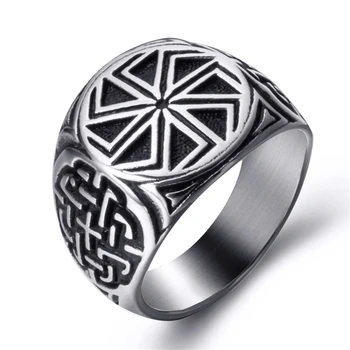 Elfasio Nerūdijančio Plieno Viking Žiedas Vyrams Kolovrat Shield Mazgas Slavų Amuletas Pagonių Saulės Simbolis Varantys Šiaurės papuošalai