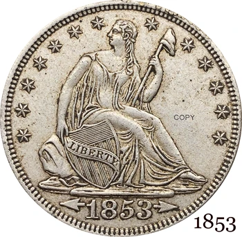 Jungtinių Amerikos valstijų (JAV 1853 ½ Doleris Sėdi Laisvės Pusė Dolerio Cupronickel Sidabro Padengtą Žemiau Erelis Kopijuoti Monetos Nr. Moto