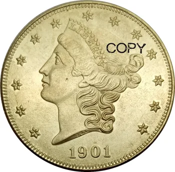 Jungtinės amerikos valstijos 20 Dolerių Laisvė Vadovas - Dvigubas Erelis su moto DVIDEŠIMT DOLERIŲ 1901 1901 S Žalvario Metalo Kopijuoti Monetas
