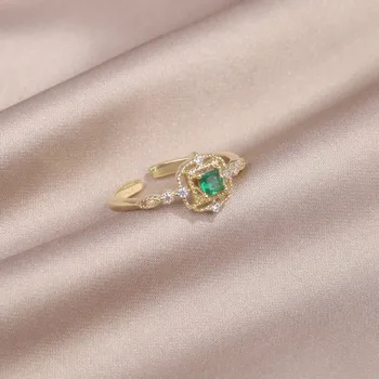 Korėjos Naujo Dizaino bižuterijos 14 KARATŲ tikro Aukso Apkalos Paprasta Smaragdas Aikštėje Cirkonis Žiedas Elegantiškas Moterų Dienos Darbo Priedai
