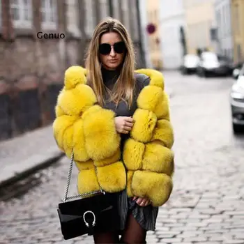 Naujas Žiemos Moteris Eco-Friendly Fox Fur Coat su Apykakle Natūralaus Kailio Striukė, Aukštos Kokybės, Šiltas Pritaikyti Prabangūs Paltai