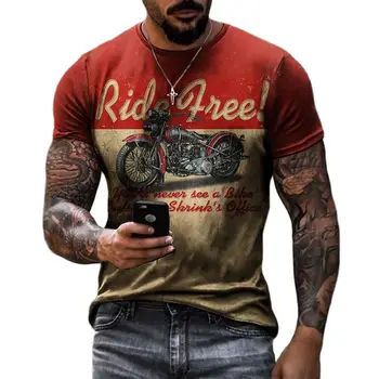 Naujos T-marškinėliai Vyrams Derliaus Negabaritinių Motociklo Spausdinti vyriški marškinėliai Street Punk Trumpas Rankovės Viršų Mados O-kaklo, vyriški Drabužiai