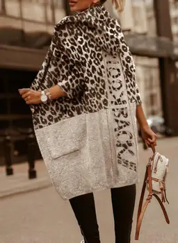 Rudens Moterims, Elegantiškas, Vilnoniai Paltai, Žiemą Šilta Atsitiktinis Ilgomis Rankovėmis Viršūnes Outwear Mados Kratinys Laišką Leopard Lady Apsiaustai Su Gobtuvu