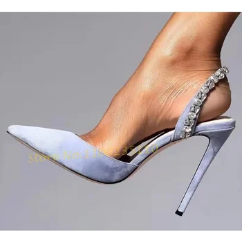 Crystal Wrap Point Moterų Sandalai Aukšti Kulniukai Slingback Odos Sandalai Prabangus Elegantiškas Moterų Sandalai Vasarą Zomšiniai Aukštakulniai Bateliai