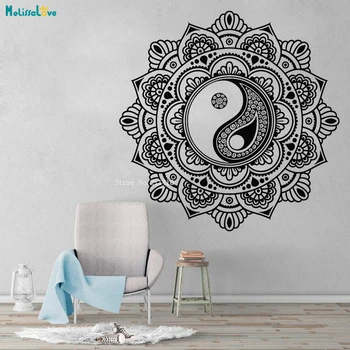 Mandala Ratas Gėlių Ornamentu Sienų Lipdukai Yin-Yang Zen Meditacija Namų Dekoro Kambarį Vinilo Studija Meno Lipdukai YT4192