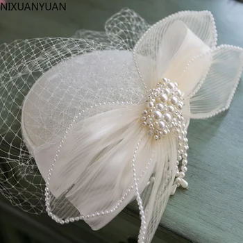 Vestuvių Skrybėlės Moterims Vintage Net Nuotakos Skrybėlės Juoda Balta Vestuvių Accessories Brides Fascinator Sinamay Vestuvių Šydas Birdcage